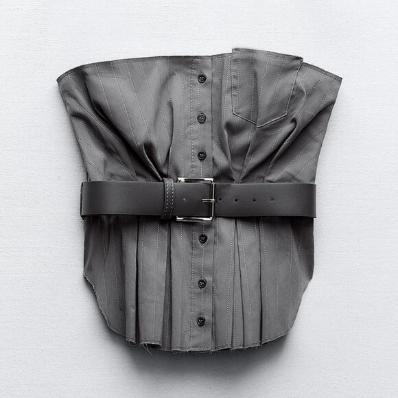 BLOGGER'S FAVE! Zara Belted Strapless Top Gray NWT - Picture 14 of 15